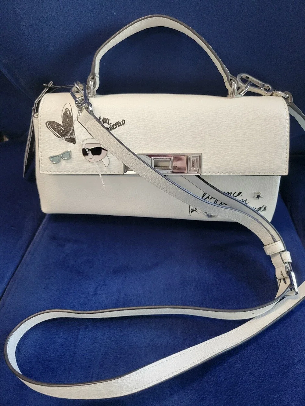 Karl Lagerfeld White Graphic Accent Top-Handle Or Crossbody Bag